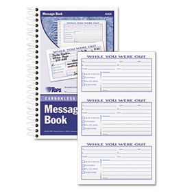 Spiralbound Message Book, 2 5/6 x 5, Carbonless Duplicate, 300 Sets/Booktops 