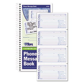 Spiralbound Message Book, 2 3/4 x 5, Carbonless Duplicate, 600-Set Booktops 