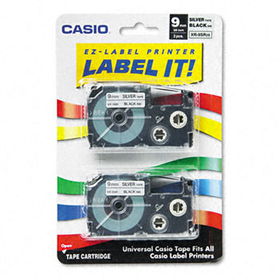 Tape Cassettes for KL Label Makers, 9mm x 26ft, Black on Silver, 2/Packcasio 