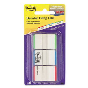 Durable File Tabs, 1 x 1 1/2, Striped, Blue/Green/Red, 66/Pack