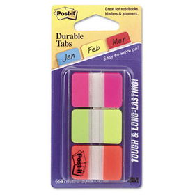 Durable File Tabs, 1 x 1 1/2, Assorted Fluorescent Colors, 66/Pack