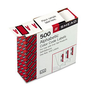 A-Z Color-Coded Bar-Style End Tab Labels, Letter A, Red, 500/Rollsmead 