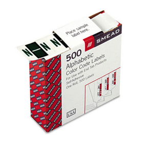 A-Z Color-Coded Bar-Style End Tab Labels, Letter N, Dark Green, 500/Roll