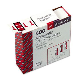 A-Z Color-Coded Bar-Style End Tab Labels, Letter T, Red, 500/Rollsmead 