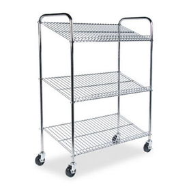 Mayline CTT2 - Kwik-File 3-Shelf Wire Mail Tote Cart, 43w x 18d x 55h, Chrome