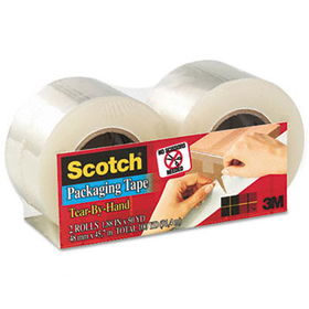 Tear-By-Hand Packaging Tape, 1.88"" x 50yds, 1 1/2"" Core, Clear, 2/Packscotch 