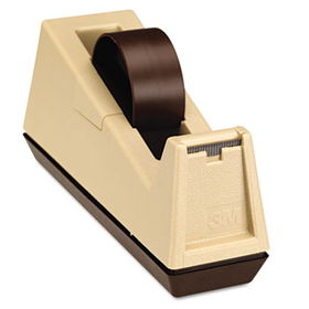 Heavy-Duty Weighted Desktop Tape Dispenser, 3"" Core, Plastic, Putty/Brownscotch 