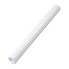 Fiberboard Mailing Tube, Recessed End Plugs, 24 x 2, White, 25/Carton