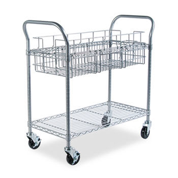 Wire Mail Cart, 600lbs, 18-3/4w x 39d x 38-1/2h, Metallic Gray