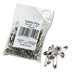 Safety Pins, Nickel-Plated, Steel, 1 1/2"" Length, 144/Packcharles 