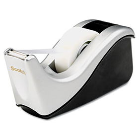 Value Desktop Tape Dispenser, Attached 1"" Core, Black/Silver