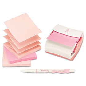 Post-it Notes Super Sticky PRO330BCA - Note Dispenser/Pen for Breast Cancer Awareness, 3 x 3, 4 75-Sheet Padspost 