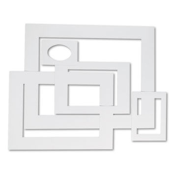 Pre-Cut Mat Frames for Photo/Art, 12 Mats/ 5 Asst Sizes, 60/Pack, Whitepacon 