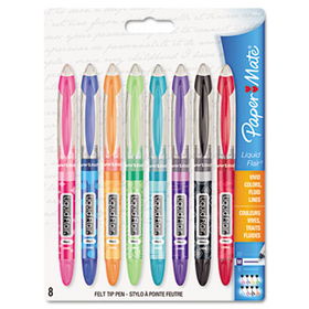 Liquid Flair Porous Point Stick Pen, Assorted Ink, Medium, 8 per Set