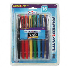 Point Guard Flair Porous Point Stick Pen, Assorted Ink, Medium, 16 per Packpaper 