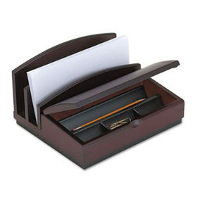 Desk Organizer, Three Sections, Wood, 10w x 5 7/8d x 8 5/8h, Mahogany