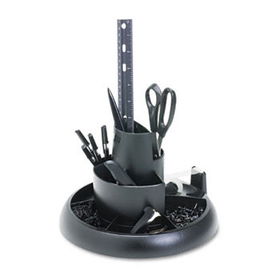 Rotary Desk Organizer with Supplies, 10"" diameter x 13 3/8, Black