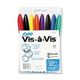 Vis--Vis Wet-Erase Marker, Fine Point, Assorted, 8/Setexpo 