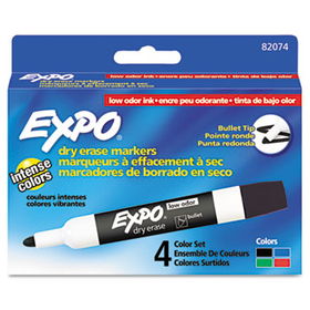 Low Odor Dry Erase Markers, Bullet Tip, Assorted, 4/Setexpo 