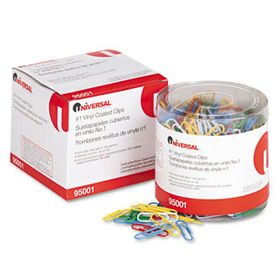 Paper Clips, Vinyl Coated Wire, No. 1, Assorted Colors, 500/Pack