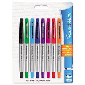 Flair Porous Point Stick Liquid Pen, Assorted Ink, Ultra Fine, 8/Stpaper 