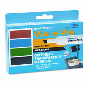 Vis--Vis Wet-Erase Marker, Chisel Point, Assorted, 4/Setexpo 