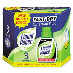 Fast Dry Correction Fluid, 22 ml Bottle, White, 3/Pack