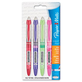 Paper Mate 34503PP - Liquid Flair Porous Point Stick Pen, Assorted Ink, Extra Fine, 4 per Packpaper 