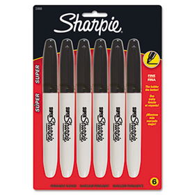 Super Permanent Markers, Fine Point, Black, 6/Packsharpie 