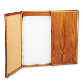 Wood Conference Room Cabinet, Dry Erase/Cork Boards, 48 x 5 x 48, Medium Oak