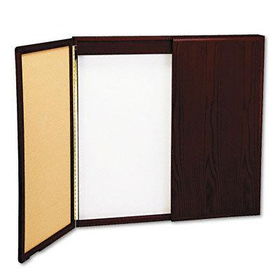 Wood Conference Room Cabinet, Dry Erase/Cork Boards, 48 x 5 x 48, Mahoganyrite 