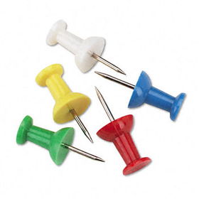 Plastic Head Push Pins, Plastic, Assorted, 3/8"", 100/Boxgem 