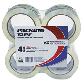 United States Postal Service 82304 - Moving & Storage Tape, 2 x 55 yards, 3 Core, Clear, 4/Pack