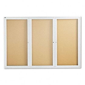 Enclosed Bulletin Board, Natural Cork/Fiberboard, 72 x 48, Aluminum Framequartet 