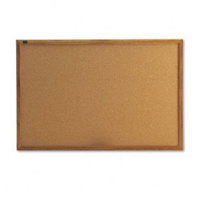 Cork Bulletin Board, Cork Over Fiberboard, 36 x 24, Laminate Oak Framequartet 