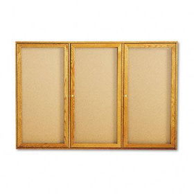 Enclosed Bulletin Board, Natural Cork/Fiberboard, 72 x 48, Oak Framequartet 