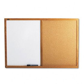 Combo Bulletin Board, Dry-Erase Melamine/Cork, 36 x 24, White, Oak Frame