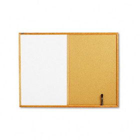 Combo Bulletin Board, Dry-Erase Melamine/Cork, 48 x 36, White, Oak Frame