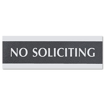 Headline Sign 4758 - Century Series Office Sign, No Soliciting, 9 x 1/2 x 3, Black/Silverheadline 