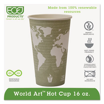 Eco-Products EPBHC16WA - World Art Renewable Resource Compostable Hot Cups, 16 oz, Sea Green, 1000/Ctneco 