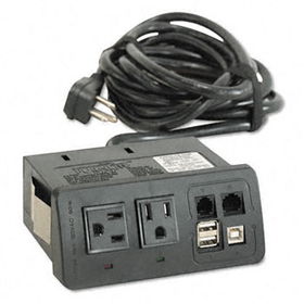 Bush AC9984003 - Two-Outlet Data Port, 120V, 10ft Cord, 5-1/2w x 2-1/4d x 6-1/4h, Satin Nickelbush 