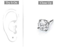 Mens 18K White Gold : Round Diamond Stud Earring  0.15 CT. TW.mens 