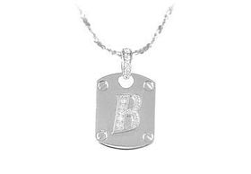 Dog Tag B CZ Sterling Silver Pendantdog 