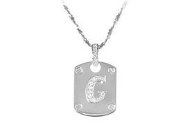 Dog Tag G CZ Sterling Silver Pendantdog 