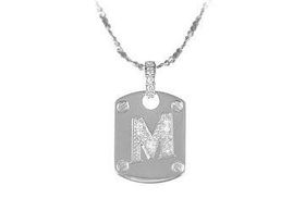 Dog Tag M CZ Sterling Silver Pendantdog 