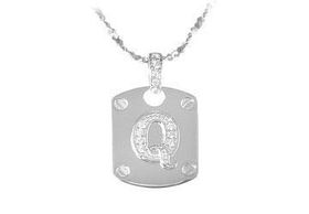 Dog Tag Q CZ Sterling Silver Pendantdog 