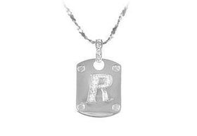 Dog Tag R CZ Sterling Silver Pendantdog 