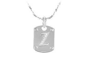 Dog Tag Z CZ Sterling Silver Pendantdog 