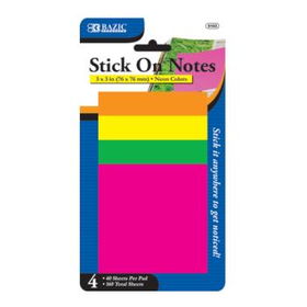 BAZIC 40 Ct. 3"" X 3"" Neon Stick On Notes (4/Pack) Case Pack 144bazic 