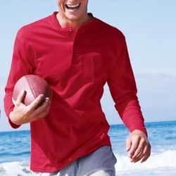 Anvil cotton deluxe henley long sleeve Color: RED LGanvil 